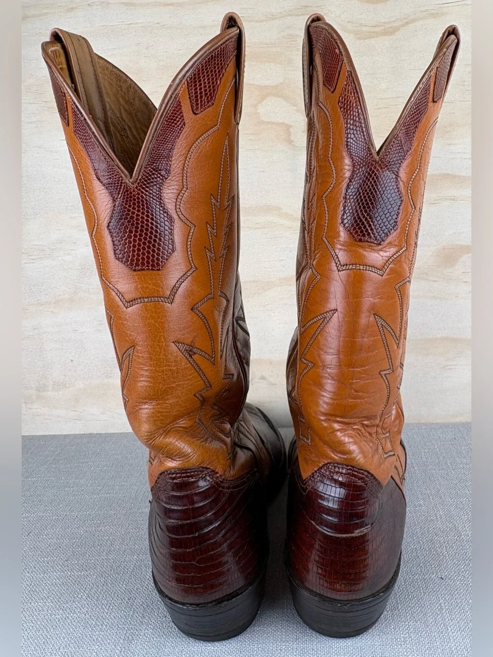 Nocona Cowboy Boots Lizard Leather Men’s Size 10 Dark Brown Light Tan